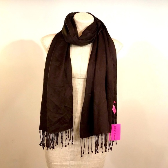 Betsy Johnson NEW Womens Cashmere+Silk Scarf Brown Fringe NWT Luxury - Picture 1 of 8
